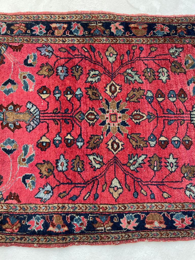 Collector's Antique Mohajeran Sarouk Rug Mat | Super Fine Lamb Wool Artistic Botanical GEM | 1.11 x 2.2