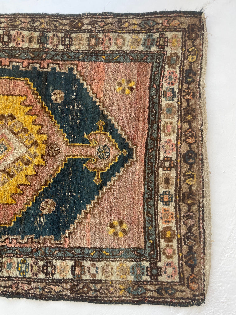 UNUSUAL Saffron & Midnight Blue Antique Kurdish Rug | Mystical Moody Tribal BEAUTY | 3.5 x 4.8