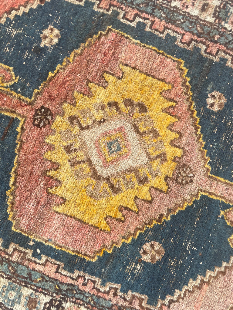 UNUSUAL Saffron & Midnight Blue Antique Kurdish Rug | Mystical Moody Tribal BEAUTY | 3.5 x 4.8