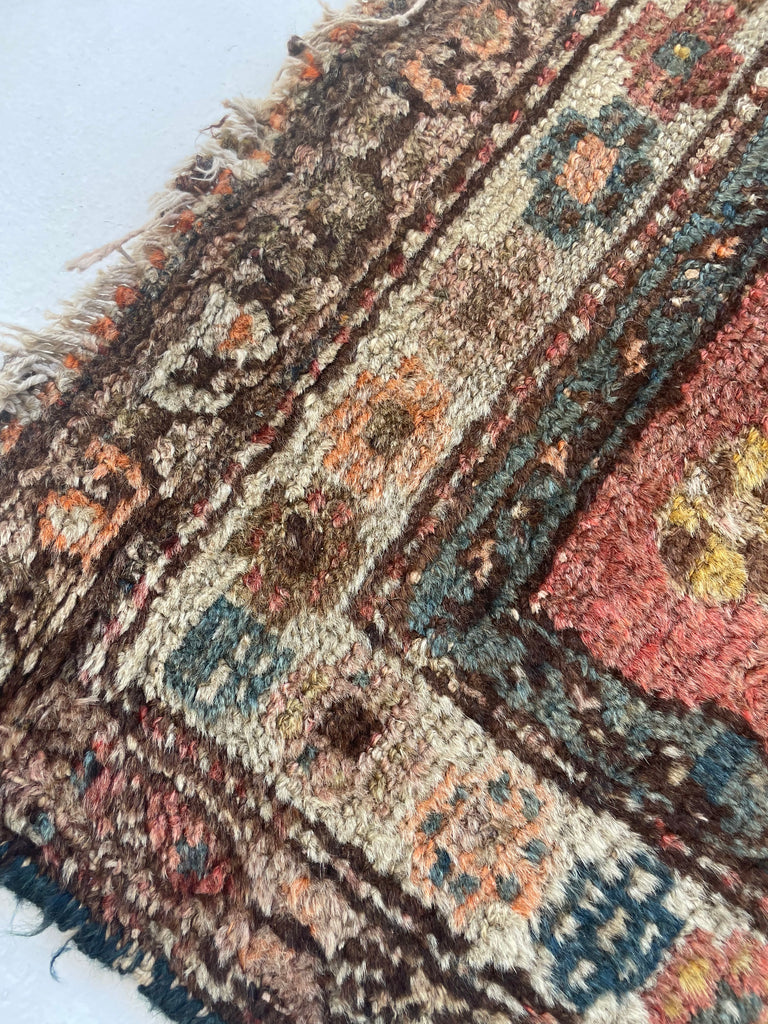 UNUSUAL Saffron & Midnight Blue Antique Kurdish Rug | Mystical Moody Tribal BEAUTY | 3.5 x 4.8