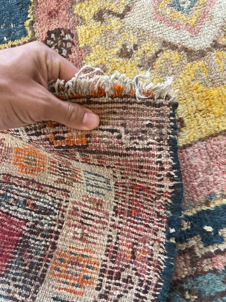 UNUSUAL Saffron & Midnight Blue Antique Kurdish Rug | Mystical Moody Tribal BEAUTY | 3.5 x 4.8