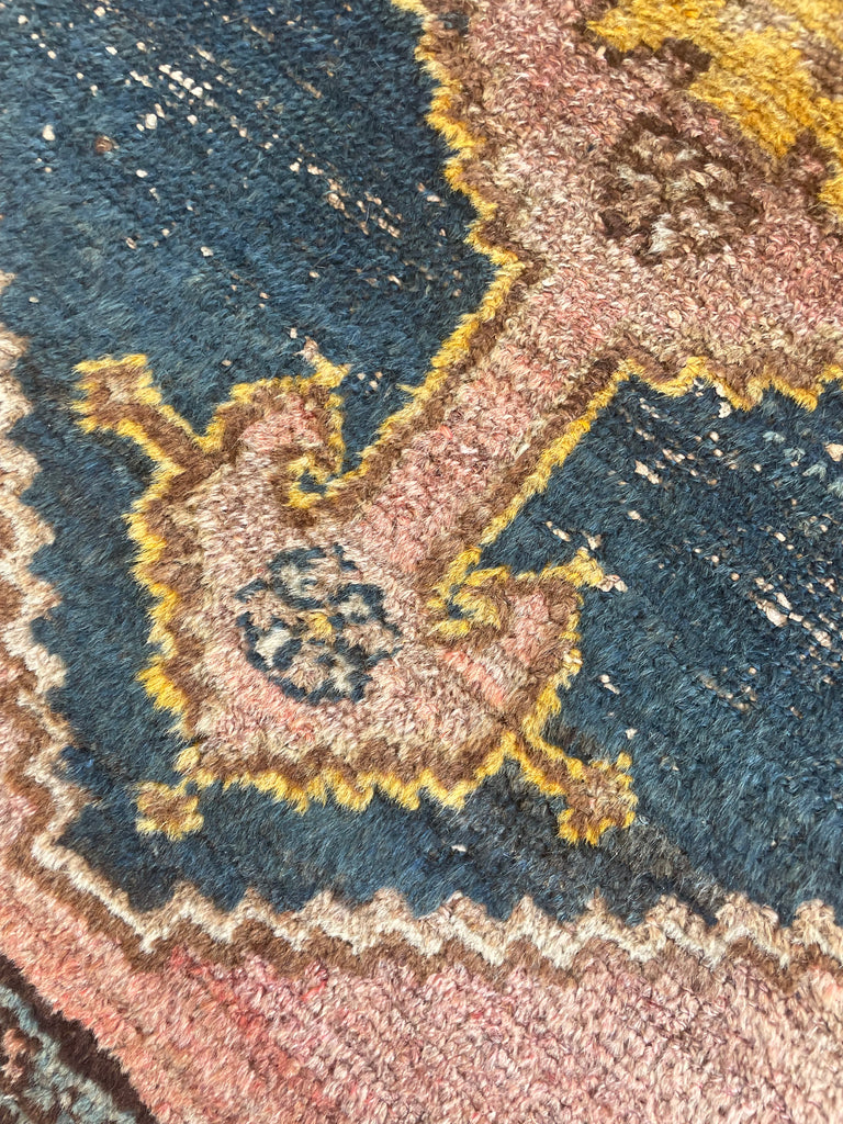 UNUSUAL Saffron & Midnight Blue Antique Kurdish Rug | Mystical Moody Tribal BEAUTY | 3.5 x 4.8