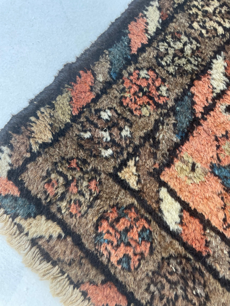 AMAZING Antique Kurdish GEM | Pink-Salmon Field with Moody Slate-Midnight Blue & Tons of Neutral Hues | 3.1 x 5.9