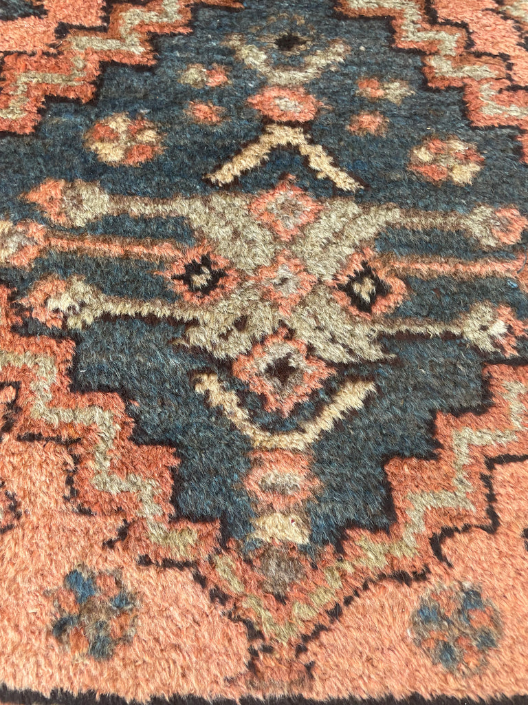 AMAZING Antique Kurdish GEM | Pink-Salmon Field with Moody Slate-Midnight Blue & Tons of Neutral Hues | 3.1 x 5.9