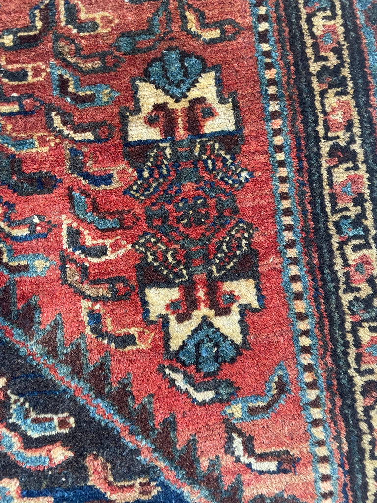 SOLD | Interesting Tribal Antique Rug | Herati Fish with Lovely Two-Toned Blue Border | 3.5 x 5.10