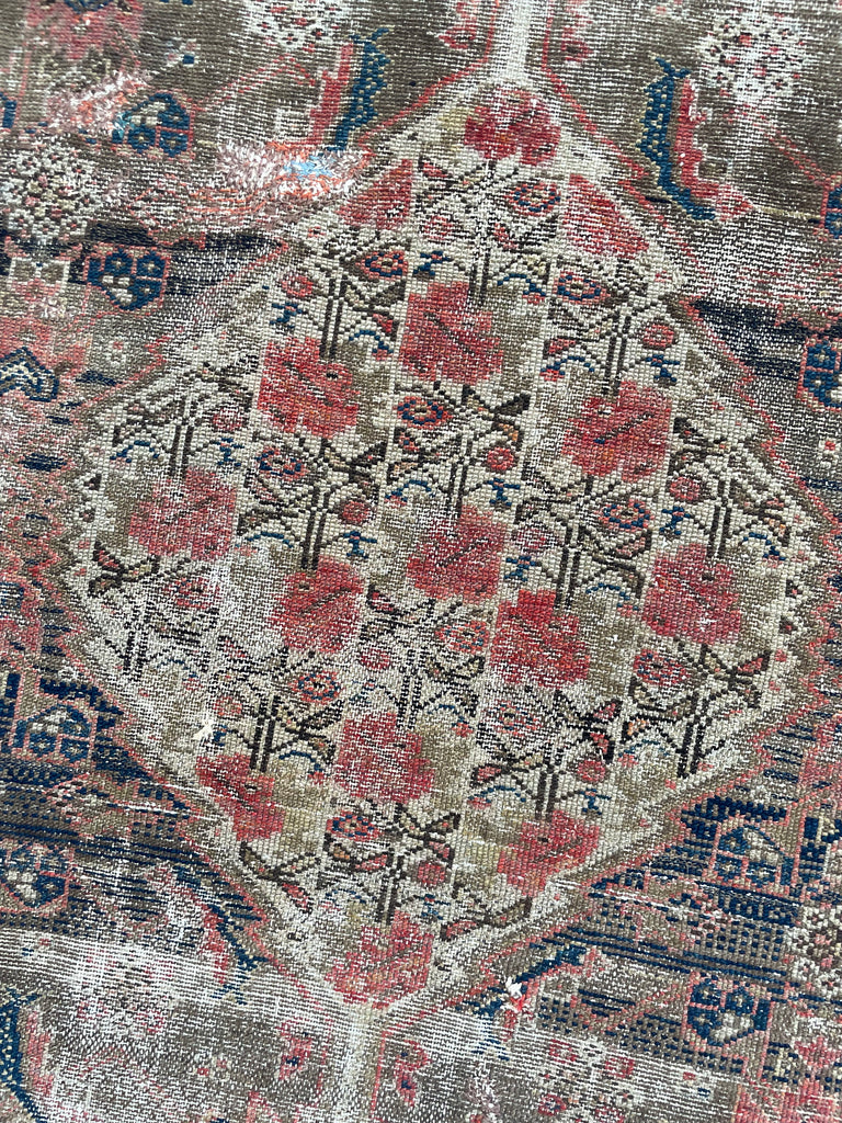 Muted & Earthy Antique Rug | Chestnut, Cashew, Almond & Walnut with Pinks & Blues | 3.3 x 5.2