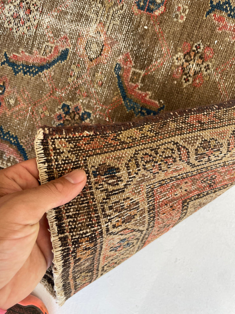 Muted & Earthy Antique Rug | Chestnut, Cashew, Almond & Walnut with Pinks & Blues | 3.3 x 5.2