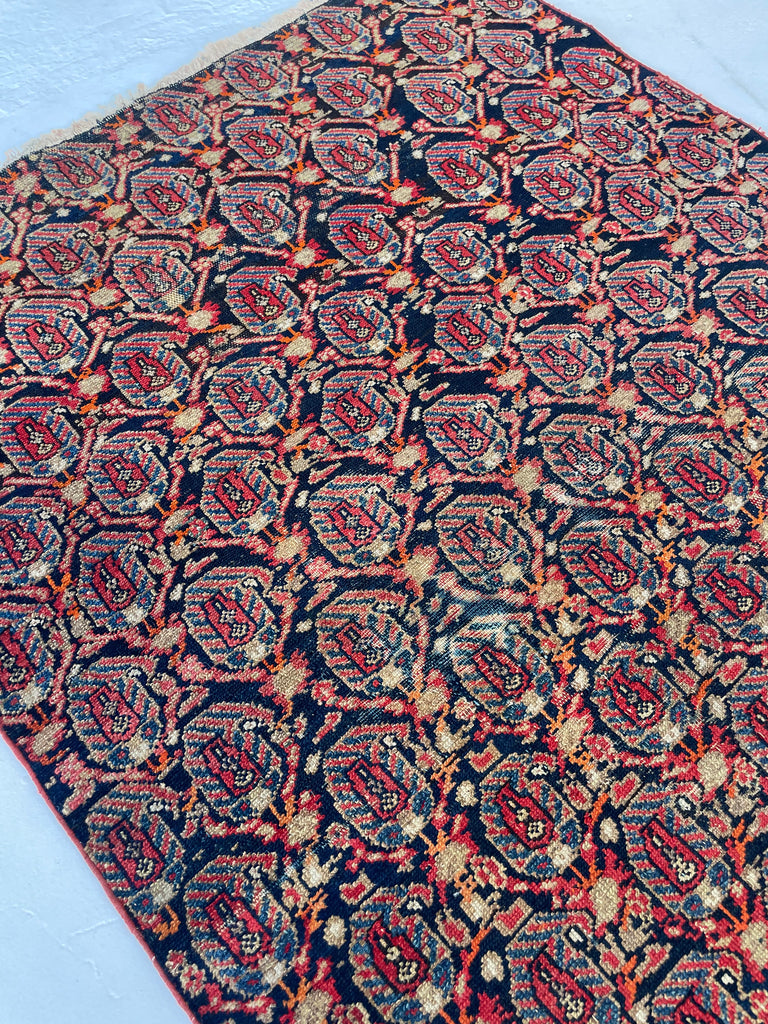 Antique Fragment Rug | Zoroastrian Flame Pattern with Beautifully Deep & Rich Colors | 3.4 x 5.7
