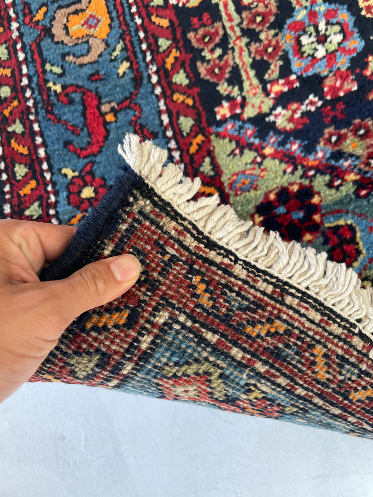 PLUSH Vintage Persian Rug with AMAZING Blues & Greens in All-Over Lattice Design | 3.11 x 6.9