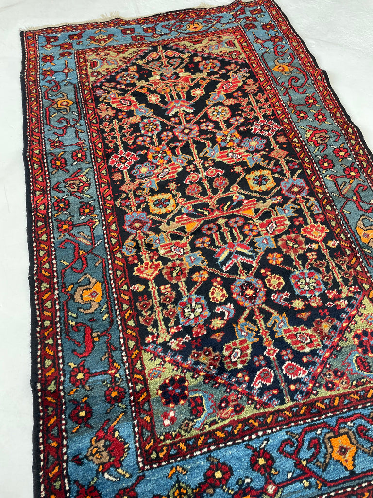 PLUSH Vintage Persian Rug with AMAZING Blues & Greens in All-Over Lattice Design | 3.11 x 6.9
