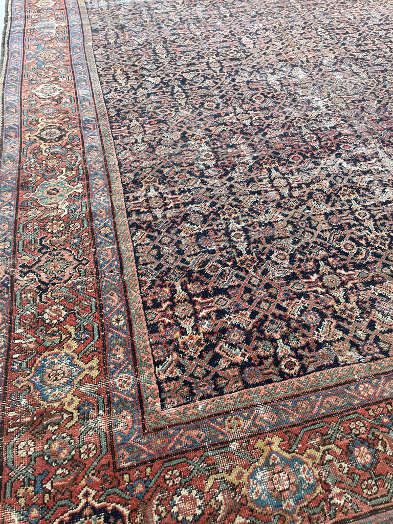 GENUINE ANTIQUE PERSIAN CARPET - Very Moody & Deep Old-World Indigo Feraghan-Mahal with Green, Rust, Honey... | 10 x 13