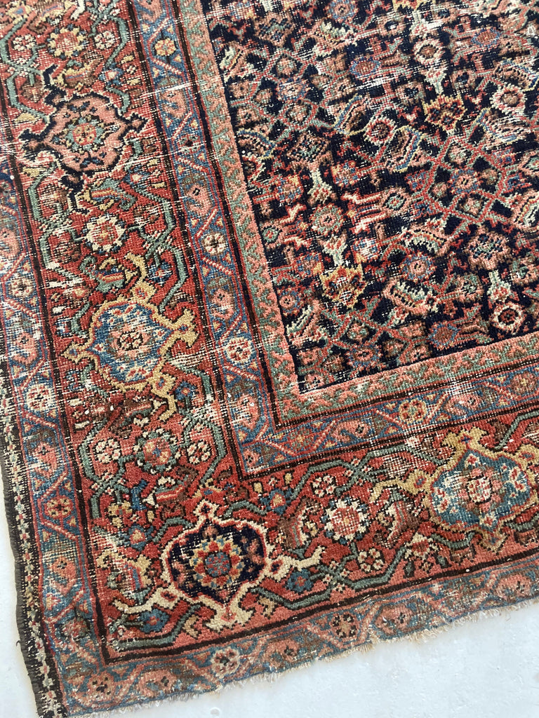 GENUINE ANTIQUE PERSIAN CARPET - Very Moody & Deep Old-World Indigo Feraghan-Mahal with Green, Rust, Honey... | 10 x 13