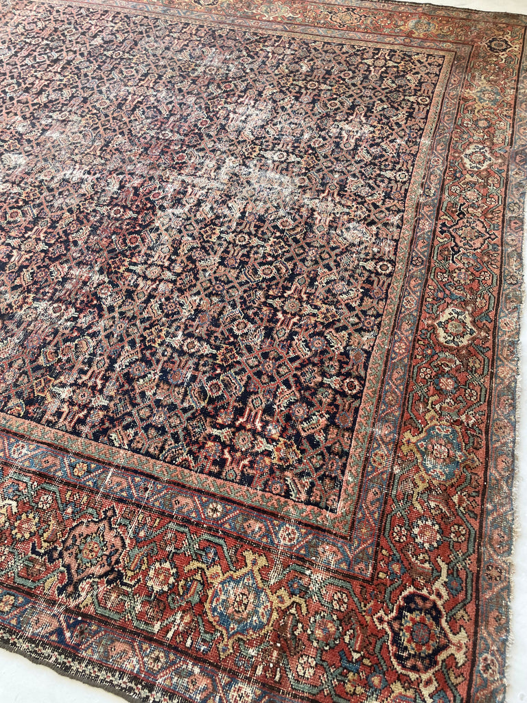GENUINE ANTIQUE PERSIAN CARPET - Very Moody & Deep Old-World Indigo Feraghan-Mahal with Green, Rust, Honey... | 10 x 13