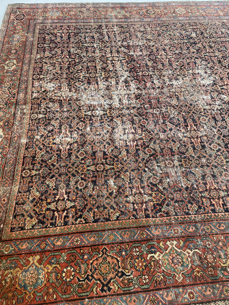 GENUINE ANTIQUE PERSIAN CARPET - Very Moody & Deep Old-World Indigo Feraghan-Mahal with Green, Rust, Honey... | 10 x 13