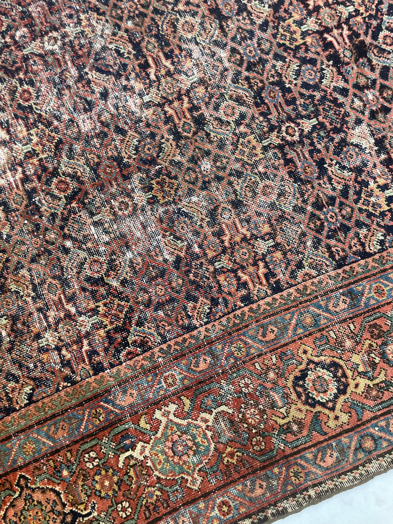 GENUINE ANTIQUE PERSIAN CARPET - Very Moody & Deep Old-World Indigo Feraghan-Mahal with Green, Rust, Honey... | 10 x 13