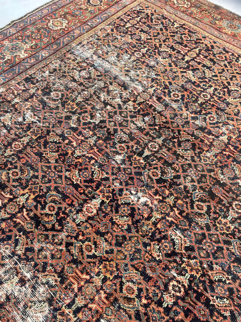 GENUINE ANTIQUE PERSIAN CARPET - Very Moody & Deep Old-World Indigo Feraghan-Mahal with Green, Rust, Honey... | 10 x 13