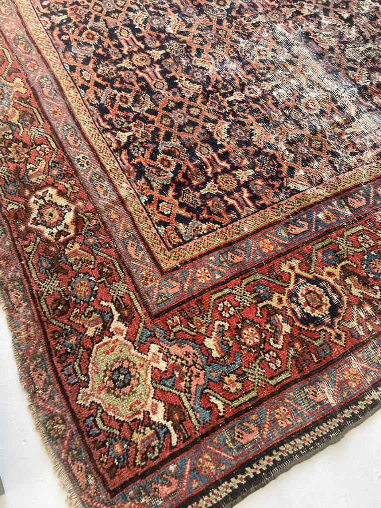 GENUINE ANTIQUE PERSIAN CARPET - Very Moody & Deep Old-World Indigo Feraghan-Mahal with Green, Rust, Honey... | 10 x 13