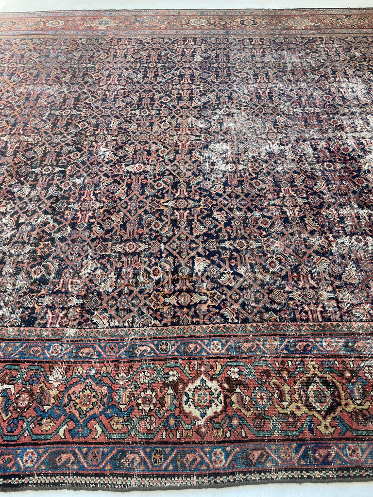 GENUINE ANTIQUE PERSIAN CARPET - Very Moody & Deep Old-World Indigo Feraghan-Mahal with Green, Rust, Honey... | 10 x 13