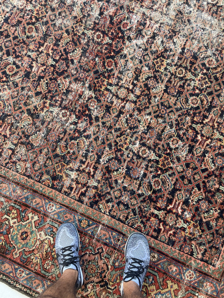 GENUINE ANTIQUE PERSIAN CARPET - Very Moody & Deep Old-World Indigo Feraghan-Mahal with Green, Rust, Honey... | 10 x 13