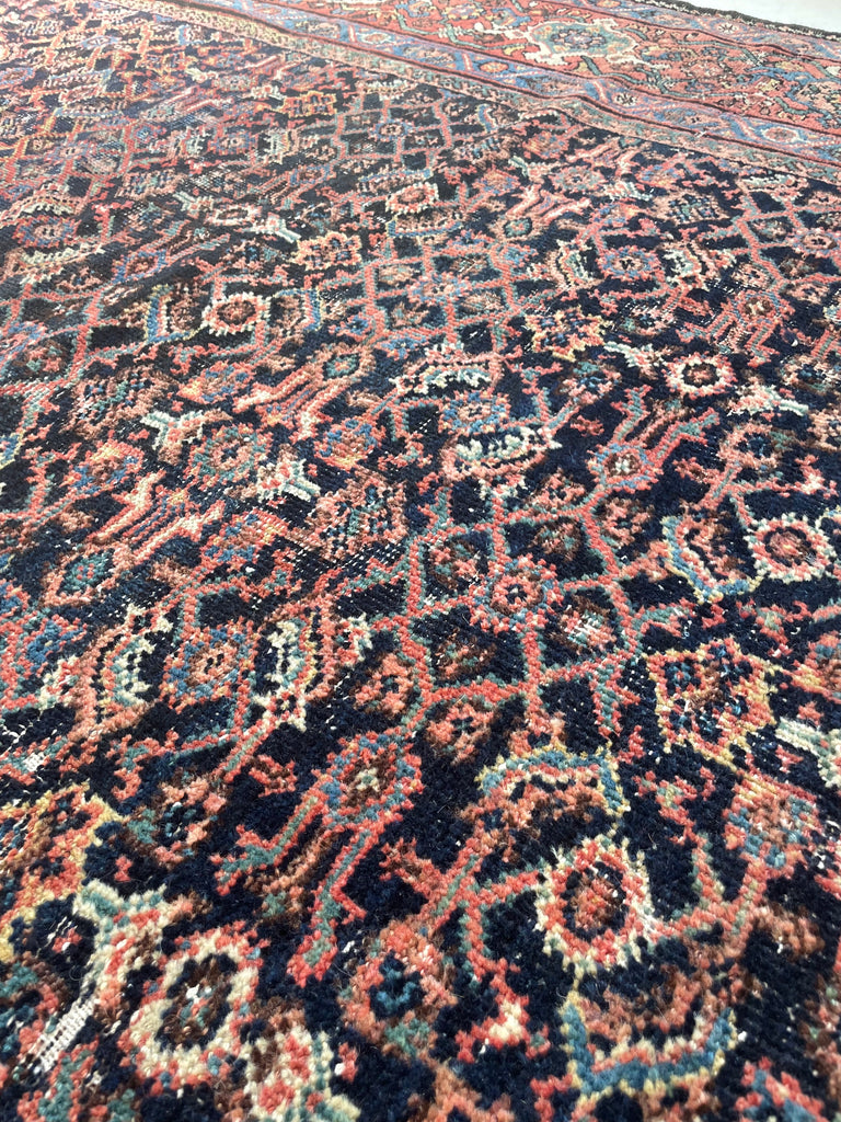 GENUINE ANTIQUE PERSIAN CARPET - Very Moody & Deep Old-World Indigo Feraghan-Mahal with Green, Rust, Honey... | 10 x 13