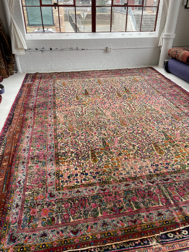 RESERVED FOR CARA*** DISNEY RUG | Antique Persian Kerman with Remarkably Cheerful Colors & Whimsical Design | ~ 9 x 12.6
