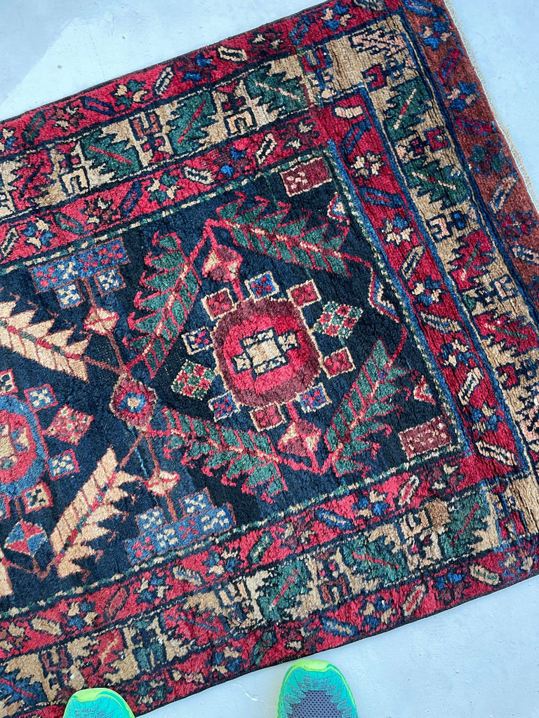 SOLD | GORGEOUS Plush & Narrow Antique Runner with "Feather Motif" | Very Unique runner with Ice Blue, Ink, Camel, Mallard Green, Denim, Pistachio, Copper | 2.10 x 10.4