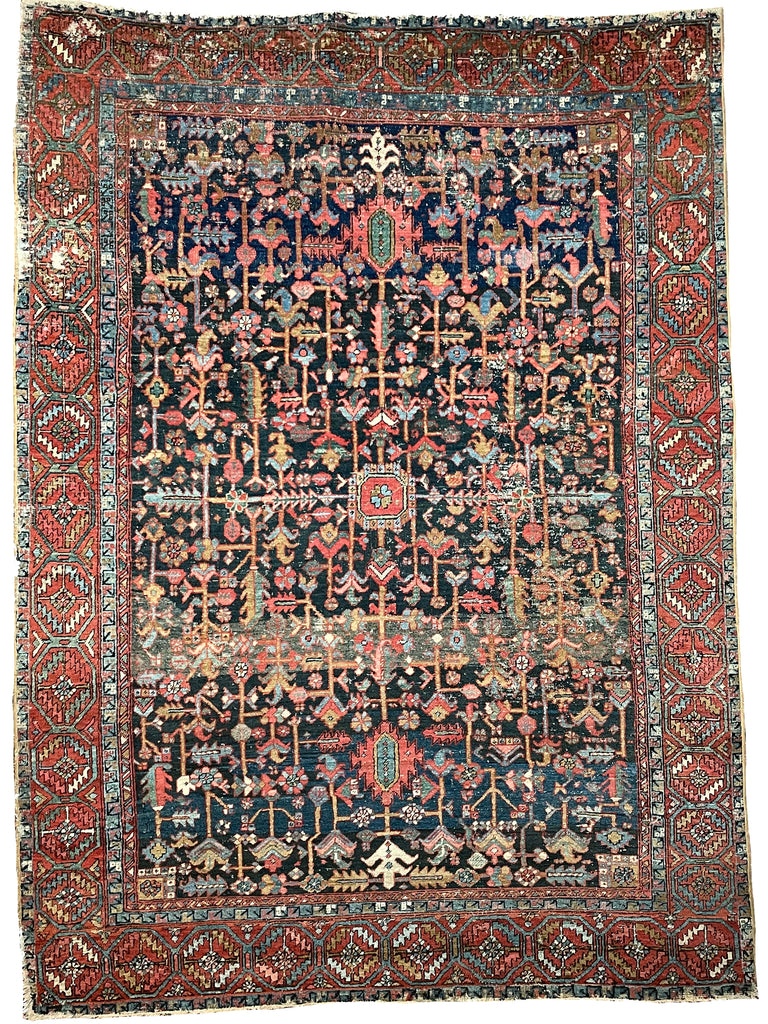 AMAZING Antique Rug BLOOMING MIDNIGHT JUNGLE Antique Rug  | Unbelievable Color Palette | 8 x 11.2