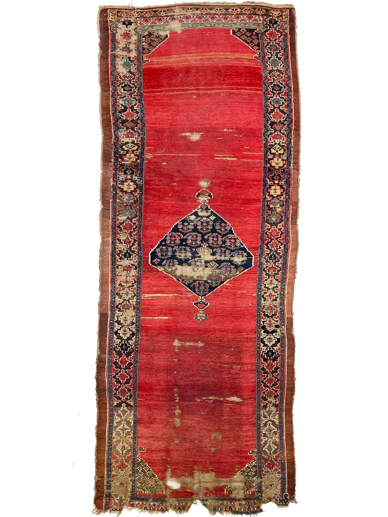 Late 19th Century ANCIENT Kurdish Runner | Glorious Reds, Aubergine, Emerald Greens | 4.3 x 11.10