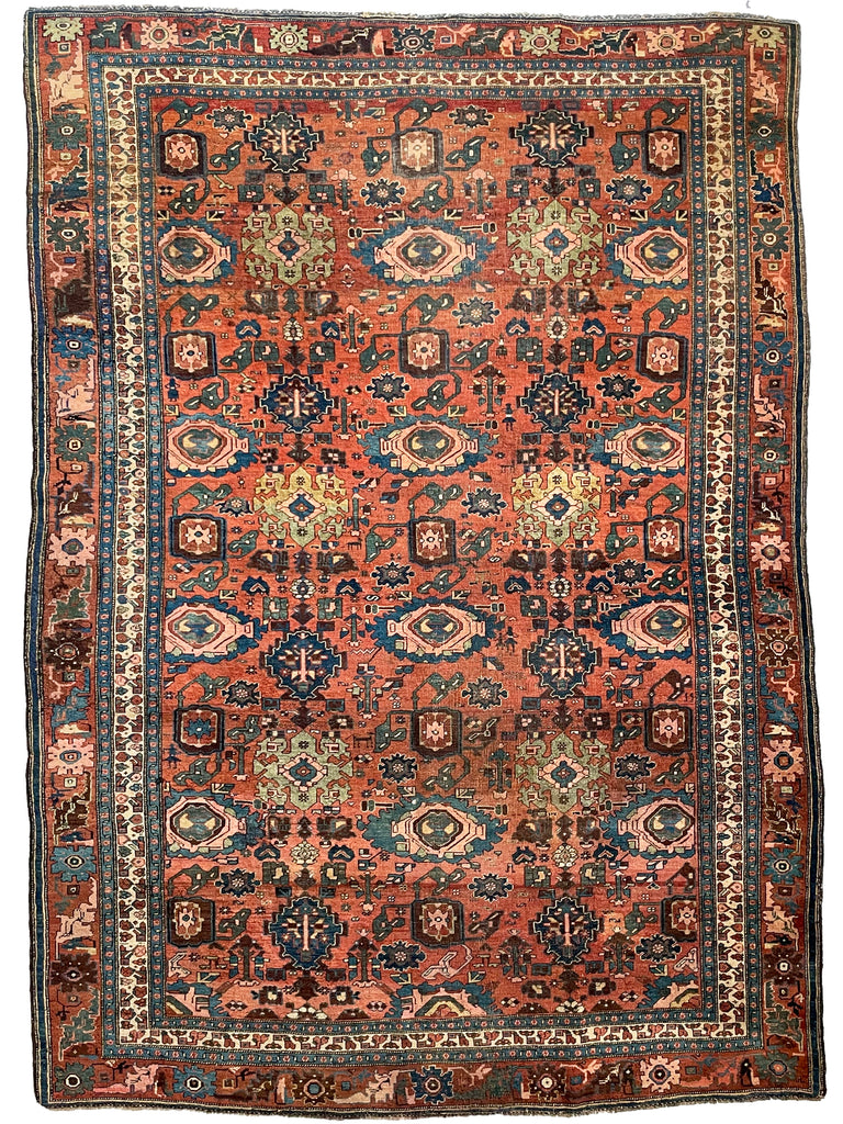 "What You Seek is Seeking You" - RUMI | MYSTICAL Mint Condition Villlage Carpet Antique Halvai Bidjar | Vivid Dyes with Rare Lime Green | 7.8 x 10.9