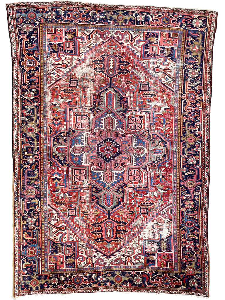 SOLD | BERRY & TEAL Medallion | Antique Persian Heriz Northwest Geometric Village Rug | 8.3 x 11.4