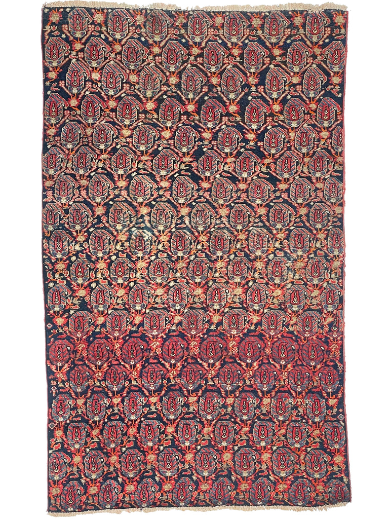 Antique Fragment Rug | Zoroastrian Flame Pattern with Beautifully Deep & Rich Colors | 3.4 x 5.7