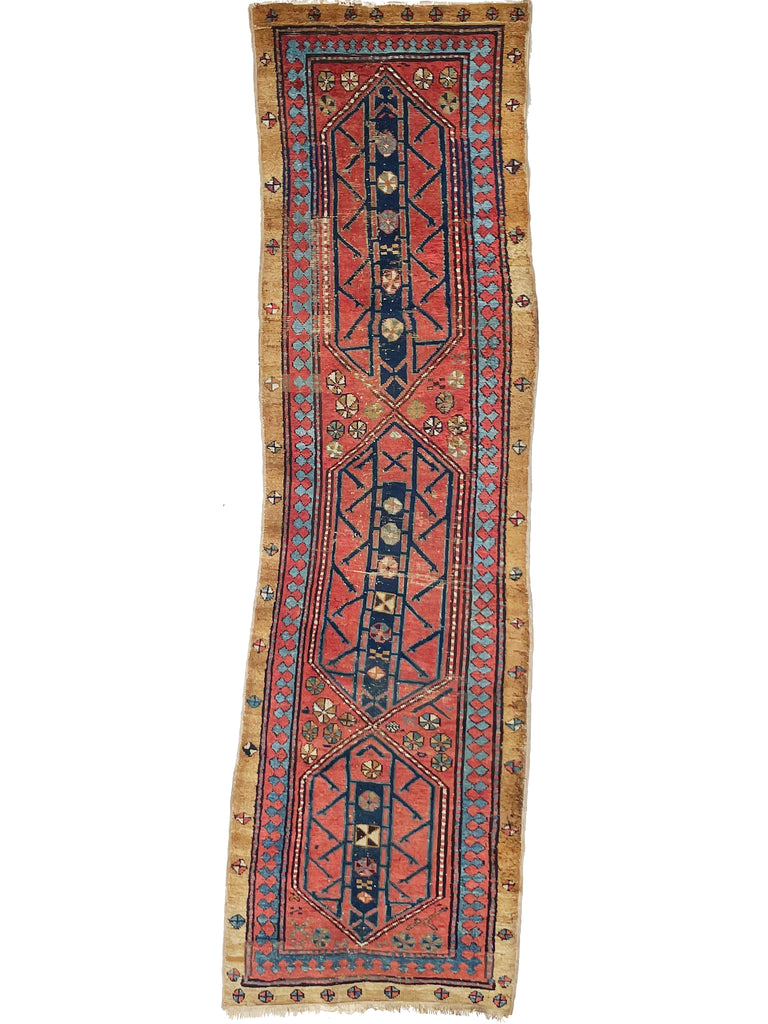 SOLD | CHARMING Camel Hair, Denim & Rust Antique Runner | Nomadic Tribal Runner | 2.10 x 9.4