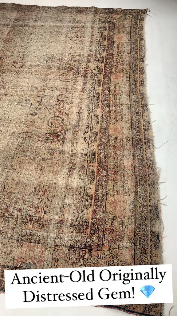 High-End Distressed Antique Rug | Incredible Beige, Grey, Taupe with Sherbet Hues | 9.4 x 13.8