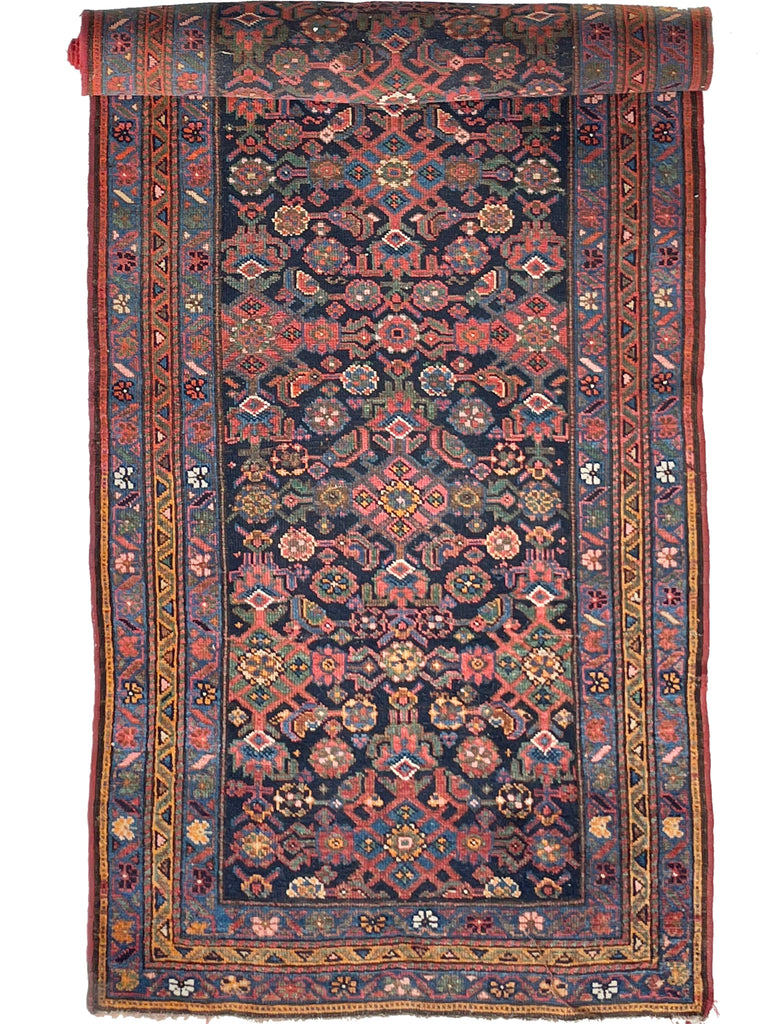 COLORFUL Antique Kurdish Runner | Saffron, Green, Punch, Blue, & Beyond | 3.7 x 17