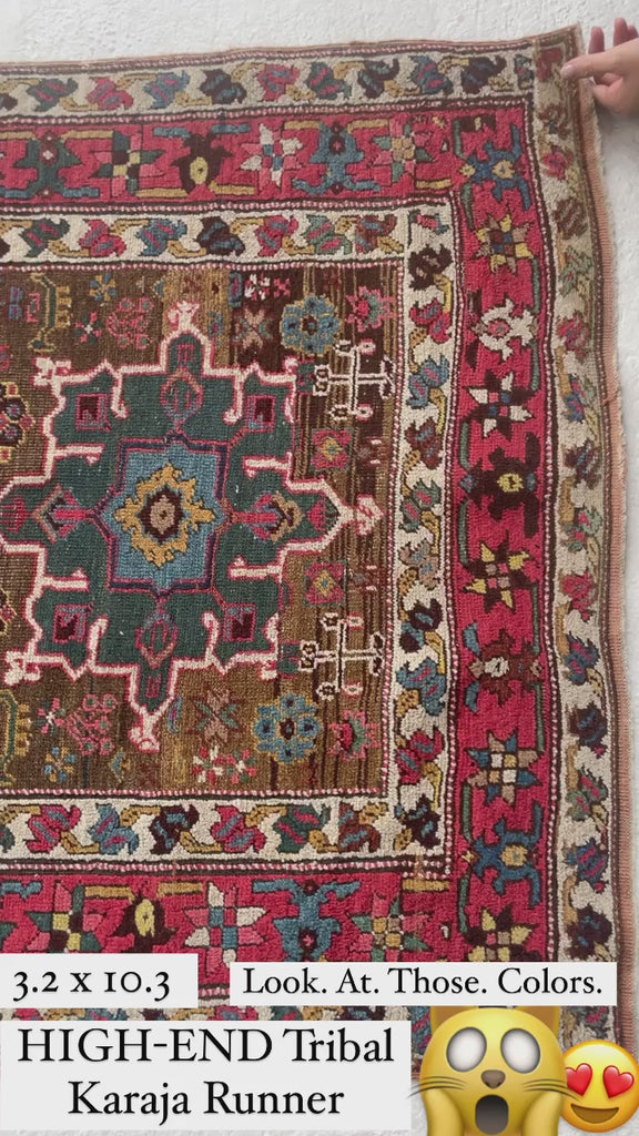 RARE COLLECTOR'S PIECE - Antique Karaja Runner meets Karabagh Weave with Pastel & Jewel Tones | 3.2 x 10.3
