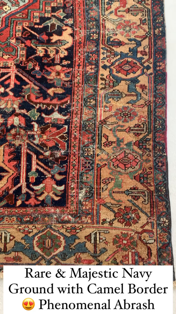 GORGEOUS Antique Heriz Rug | Rare Camel Navy Combo with Unique Medallion | 6.8 x 10.5