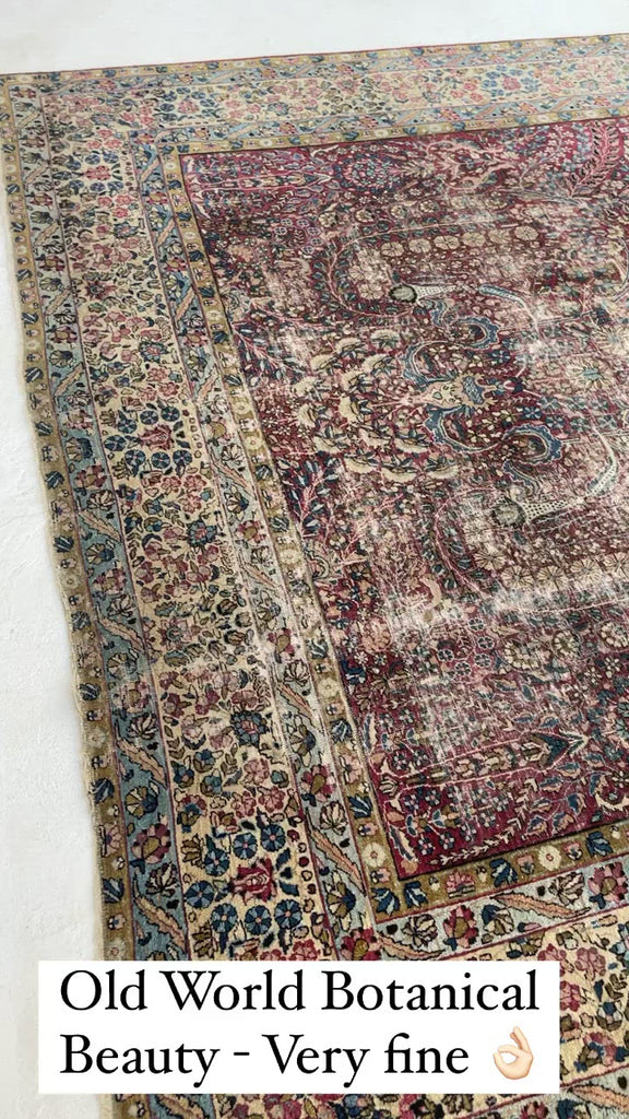 SOLD | Genuinely Distressed Antique Rug | Merlot Color Botanical Arabesque Beauty | 8.8 x 11.6