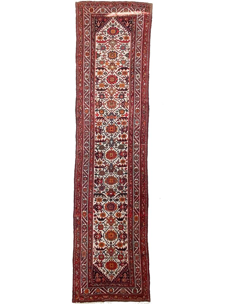 LIGHT & AIRY Antique Runner with Eggshell, Ivory & Beige with Warm Reds, Pistachio, Blues, Orange & more | 3.7 x 13.5