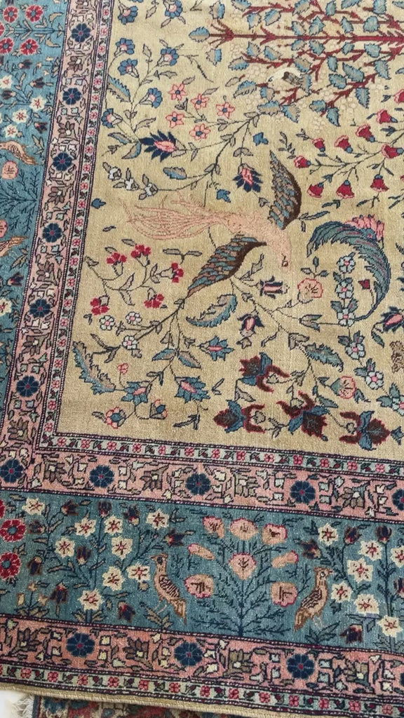 RARE PARADISE TREE OF LIFE TABRIZ with Phoenix, Leopards, Fawn, & Roosters | Camel Ground & Bakshayesh Blue Border | UNREAL | 9.8 x 13
