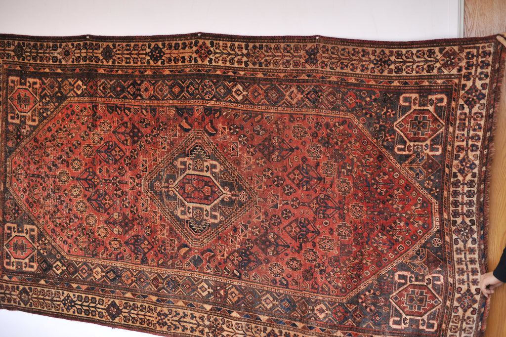 SOLD | Vintage Rug with Muted Warm Tones and Charcoal | ~ 5 x 8.7 | Rome