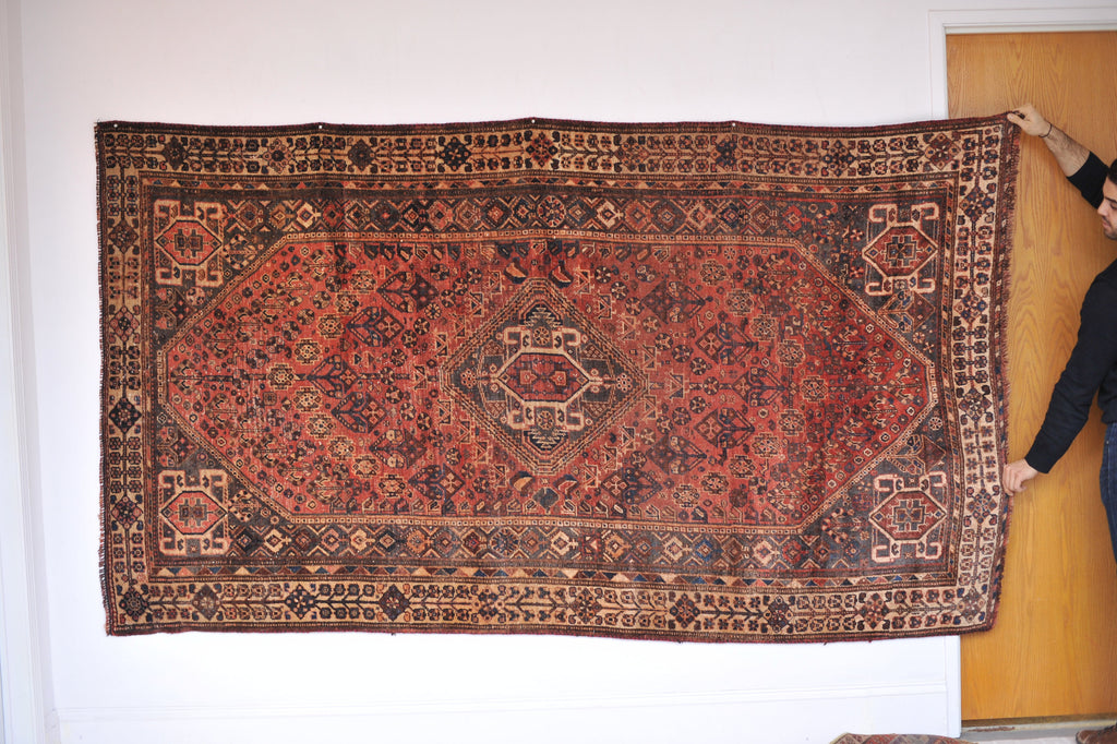 SOLD | Vintage Rug with Muted Warm Tones and Charcoal | ~ 5 x 8.7 | Rome