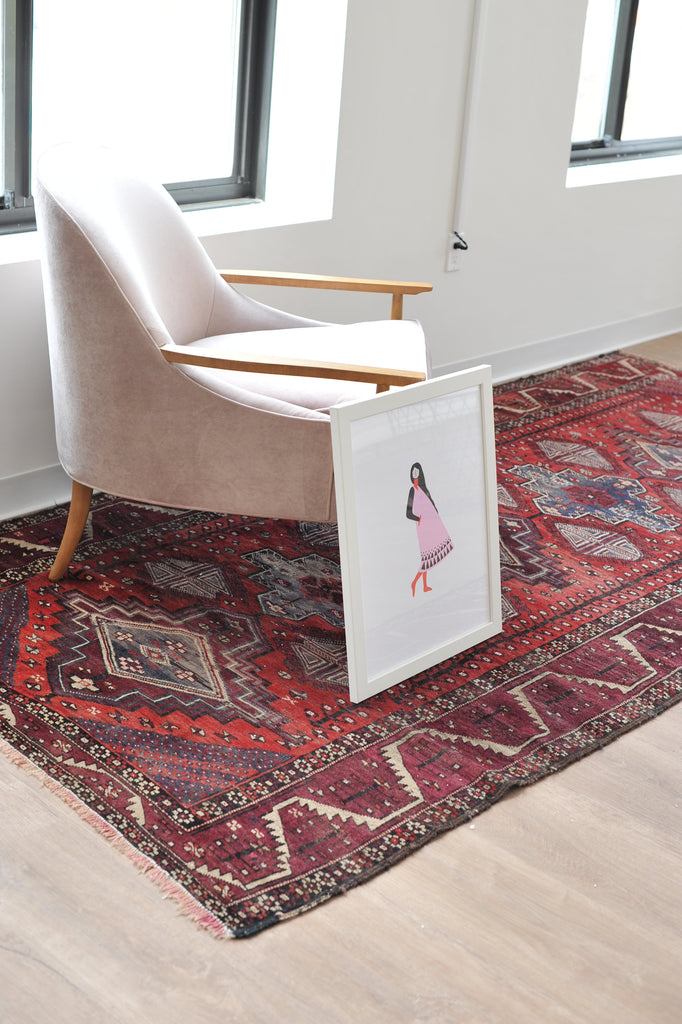 4.11 x 10.8 | Vintage 1940's Wool Shiraz Tribal rug in Berry, Rust, Plum, Purple, Lilac