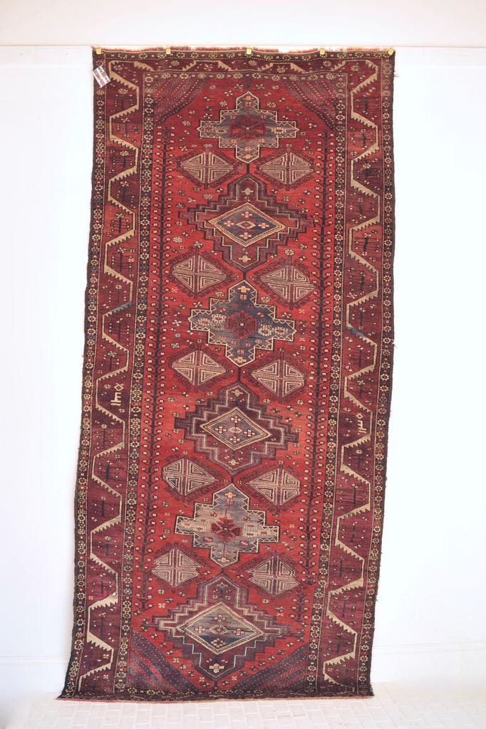 4.11 x 10.8 | Vintage 1940's Wool Shiraz Tribal rug in Berry, Rust, Plum, Purple, Lilac