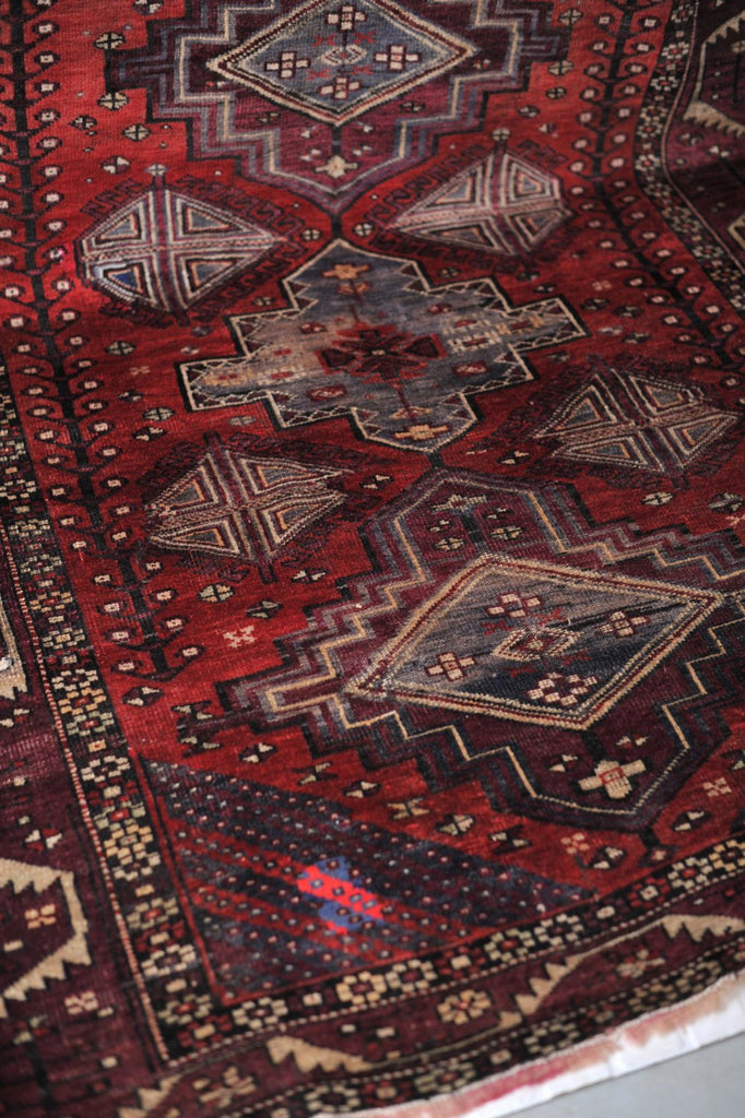 4.11 x 10.8 | Vintage 1940's Wool Shiraz Tribal rug in Berry, Rust, Plum, Purple, Lilac
