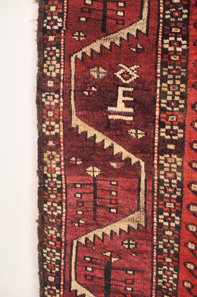 4.11 x 10.8 | Vintage 1940's Wool Shiraz Tribal rug in Berry, Rust, Plum, Purple, Lilac