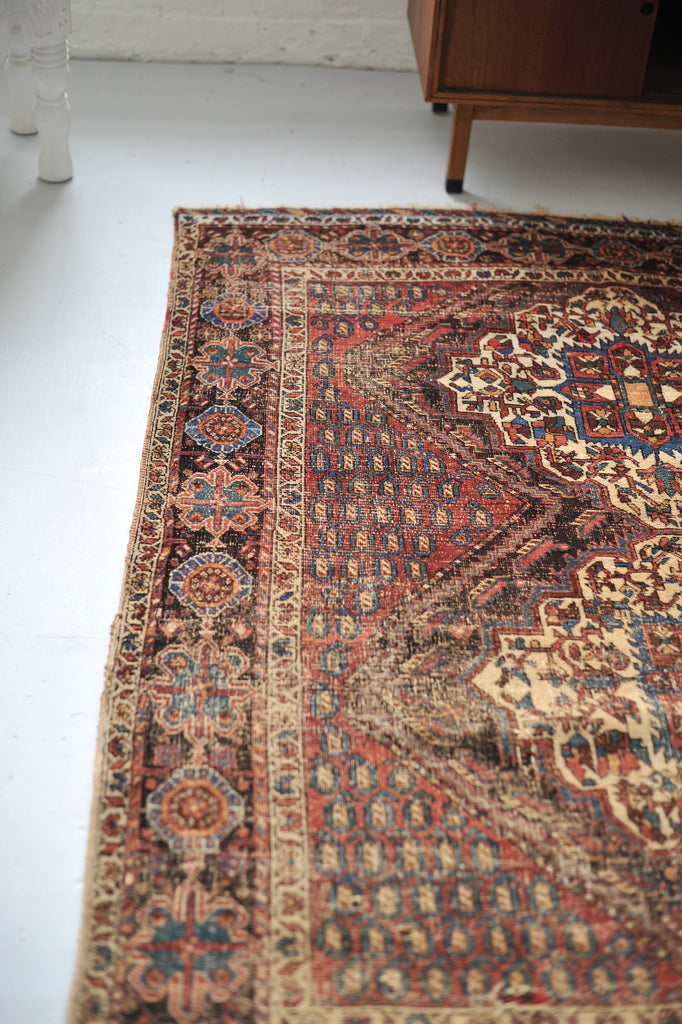 4.11 x 6.2  | GORGEOUS Worn Antique Afshar rug ; Unique Square size