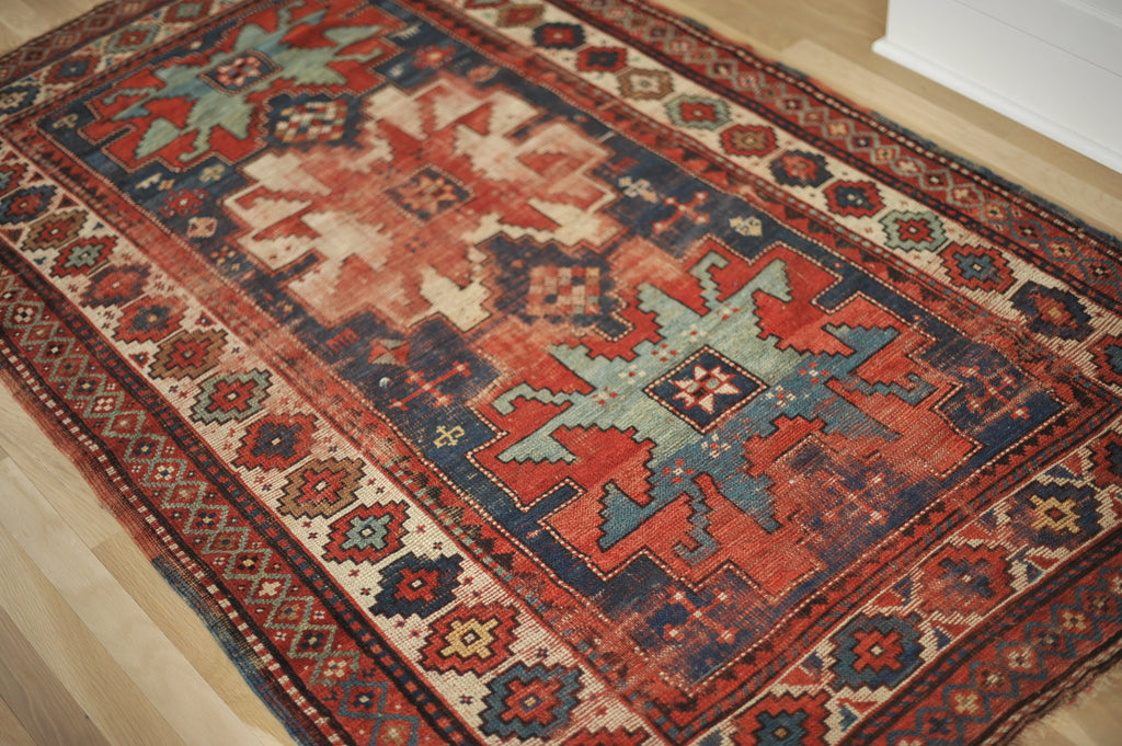 SOLD | 4 x 6.5 | Lucky | Antique tribal caucasian Leshgi star rug