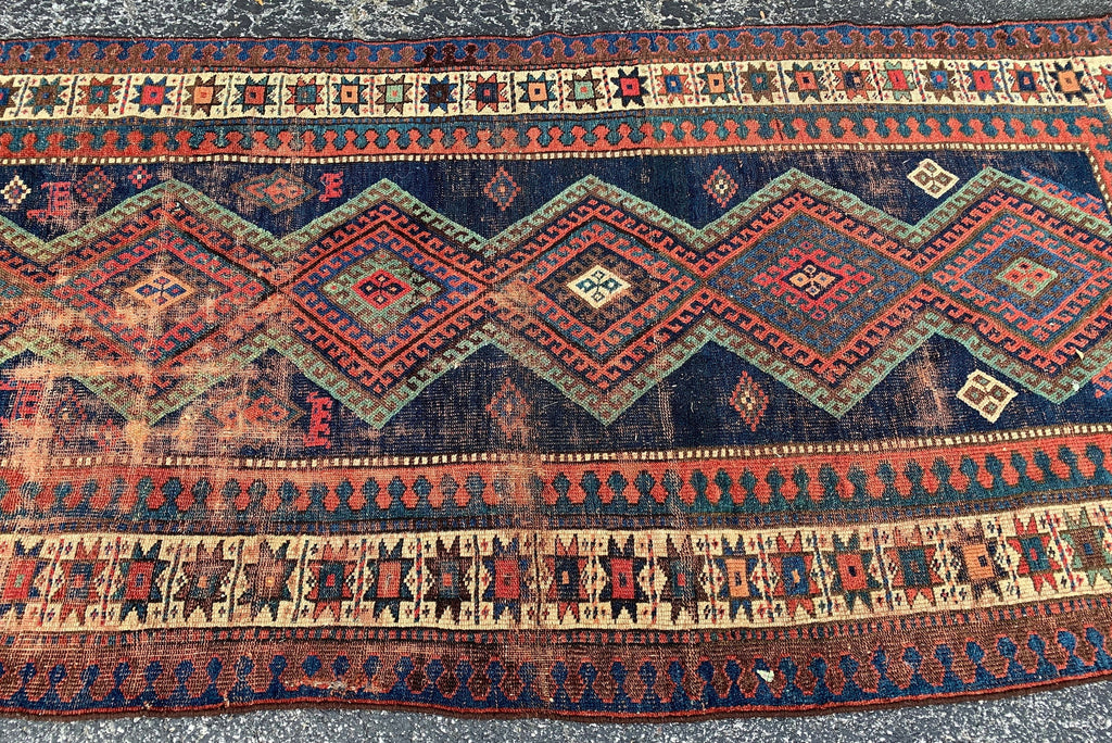 Jommi | 4.5 x 8.11 | Mesmerizing Geometric Antique Tribal Rug Wide Runner