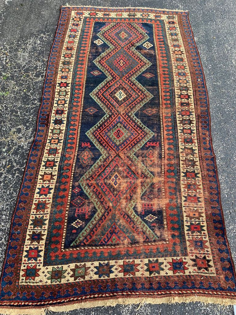 Jommi | 4.5 x 8.11 | Mesmerizing Geometric Antique Tribal Rug Wide Runner
