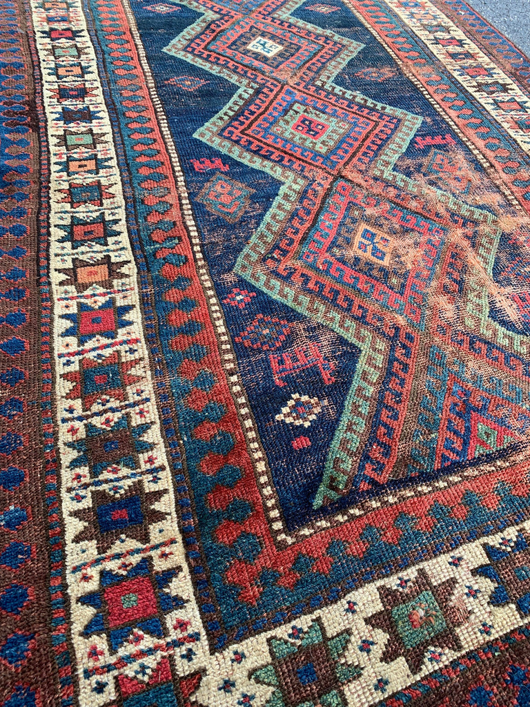 Jommi | 4.5 x 8.11 | Mesmerizing Geometric Antique Tribal Rug Wide Runner